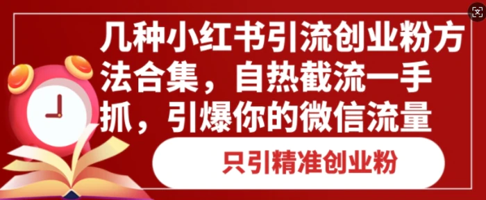 几种小红书引流创业粉方法合集，自热截流一手抓，引爆你的微信流量-副业库
