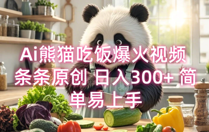 Ai熊猫吃饭爆火视频 条条原创 日入300+ 简单易上手-副业库