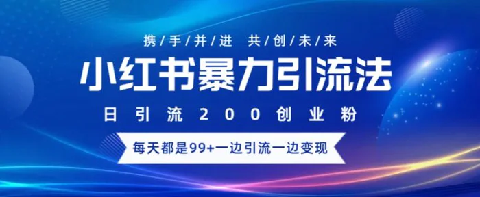 小红书暴力引流法，日引200精准创业粉，每天都是99+，边引流一边变现-副业库
