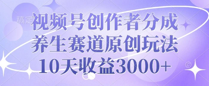 视频号创作者分成，养生赛道原创玩法，10天收益3k-副业库