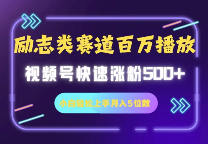 励志类赛道也能百万播放，快速涨粉500+视频号变现月入5位数-副业库