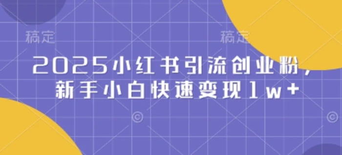 2025小红书引流创业粉，新手小白快速变现1w+-副业库