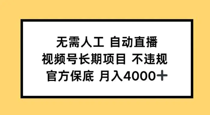 无需人工自动直播，视频号长期项目 不违规，官方保底月入4k左右-副业库