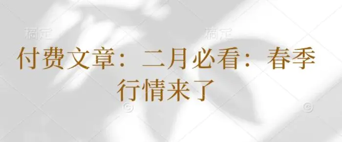 付费文章：二月必看：春季行情来了-副业库
