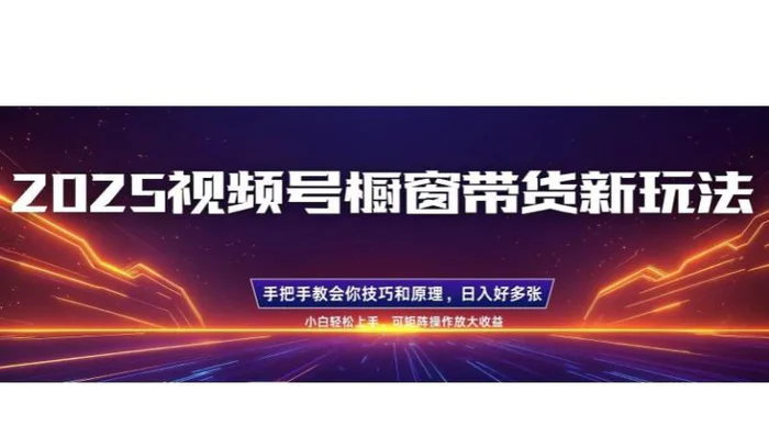 25年最新视频号橱窗带货新玩法，零基础，手把手教学，每天三小时，起号以后日入多张-副业库