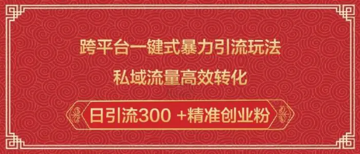 跨平台一键式暴力引流玩法，私域流量高效转化日引流300 +精准创业粉-副业库