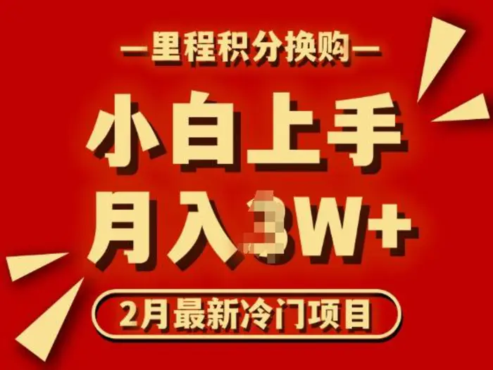 2月最新冷门项目，里程积分兑换机票项目，月入过W-副业库