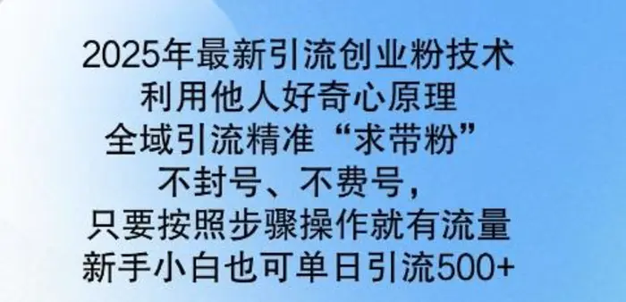 2025年最新引流创业粉技术，全域引流精准“求带粉”，不封号，不费号，新手小白也可单日引流500+-副业库
