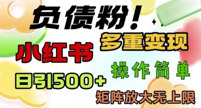 2月最新小红书日引500+负债粉，多重变现轻松过W，矩阵放大无上限-副业库