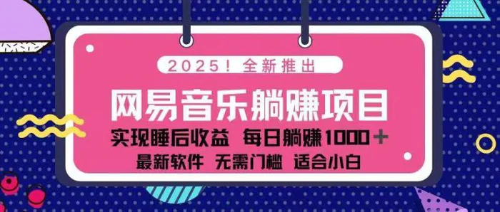 （14185期）2025最新网易云躺赚项目 每天几分钟 轻松3万+-副业库