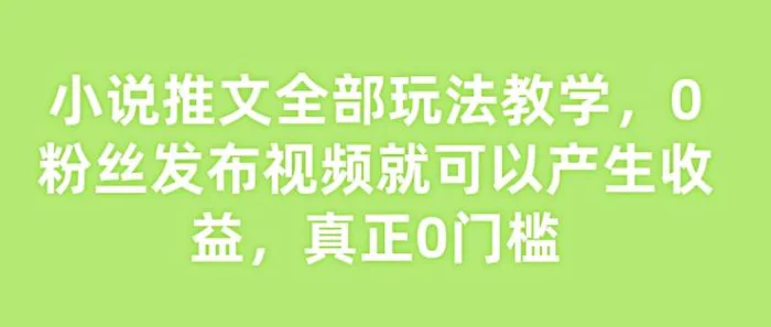 小说推文全部玩法教学，0粉丝发布视频就可以产生收益，真正0门槛-副业库