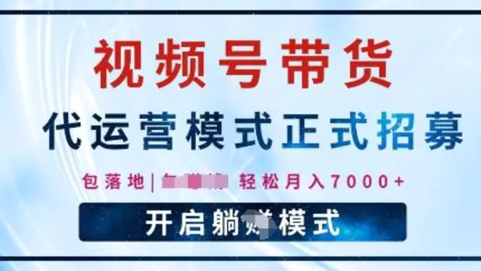 视频号代运营，全程托管计划招募，躺Z模式，单月轻松变现7k-副业库