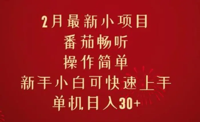 2月最新小项目，番茄畅听，操作简单，新手小白可快速上手，单机日入30+-副业库