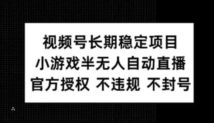 视频号长期稳定项目，小游戏半无人自动直播，官方授权 不违规 不封号-副业库