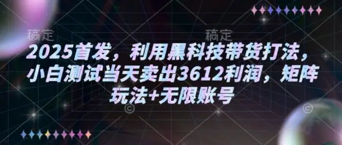 2025首发，利用黑科技带货打法，小白测试当天卖出3612利润，矩阵玩法+无限账号【揭秘】-副业库