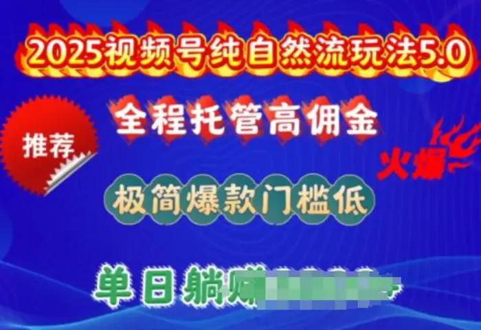 2025视频号纯自然流玩法5.0，全程托管高佣金，极简爆款门槛低，单日收益多张【揭秘】-副业库