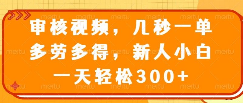 （14294期）审核视频，几秒一单，多劳多得，新人小白一天轻松300+-副业库