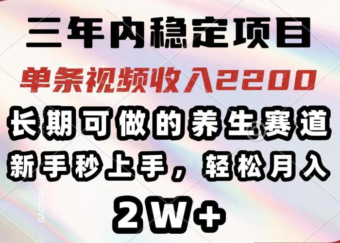 （14312期）三年内稳定项目，长期可做的养生赛道，单条视频收入2200，新手秒上手，轻松月入2W+-副业库