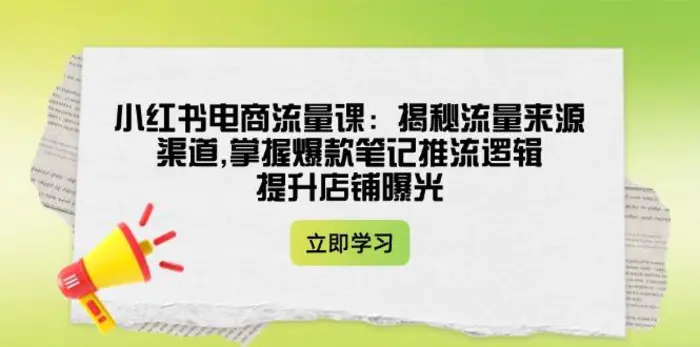 （14318期）小红书电商流量课：揭秘流量来源渠道,掌握爆款笔记推流逻辑,提升店铺曝光-副业库