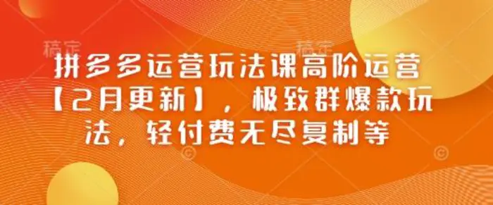 拼多多运营玩法课高阶运营【2月更新】，极致群爆款玩法，轻付费无尽复制等-副业库