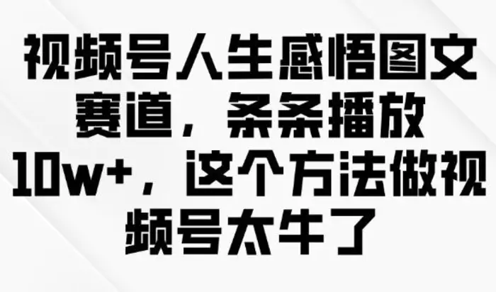 视频号人生感悟图文赛道，条条播放10w+，这个方法做视频号太牛了-副业库