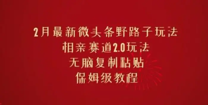 2月最新微头条野路子玩法，相亲赛道2.0玩法，无脑复制粘贴，保姆级教程-副业库