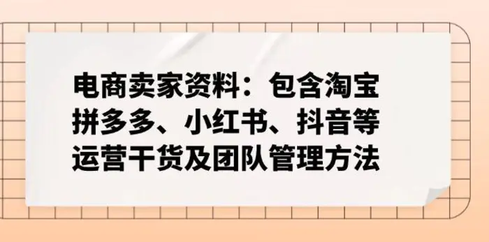 （14354期）电商卖家资料：包含淘宝、拼多多、小红书、抖音等运营干货及团队管理方法-副业库