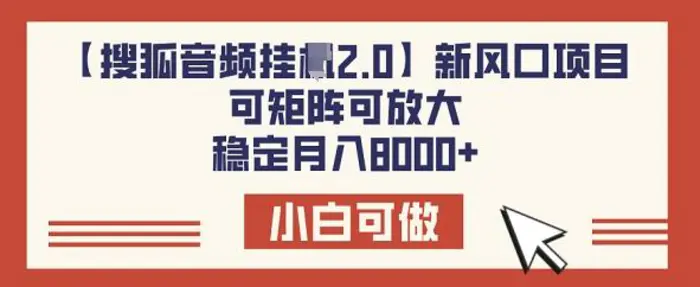 【搜狐音频挂JI2.0】新风口项目，可矩阵可放大，稳定月入8k-副业库