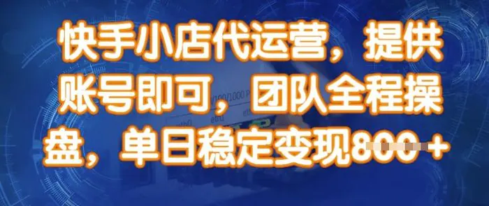 快手小店代运营，提供账号即可，团队全程操盘，单日稳定变现8张-副业库