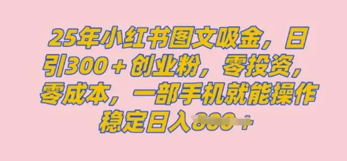 2025年小红书创业粉图文自热教程，日+300创业粉，单日变现多张，无脑操作，宝妈，小白抓紧冲-副业库