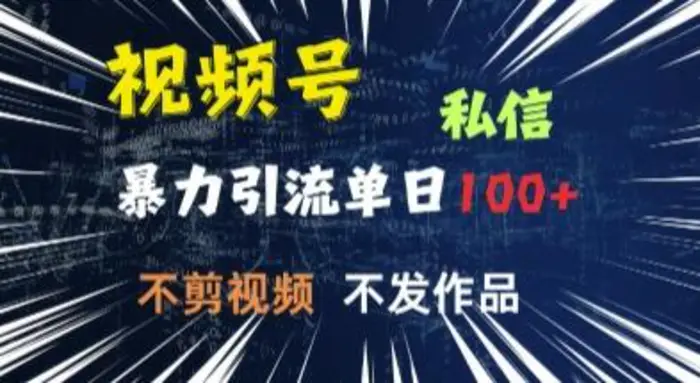视频号私信，强提醒，不发视频，不剪视频，有操作就有人，单人单日引流100-副业库