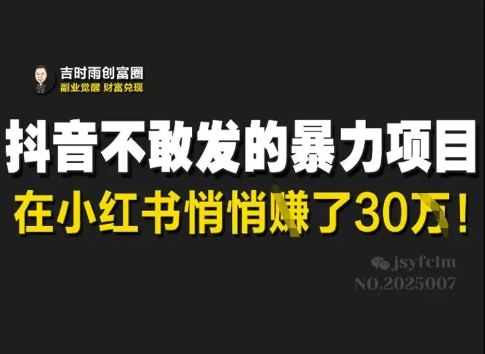 抖音不敢发的暴利项目，在小红书悄悄挣了30W-副业库