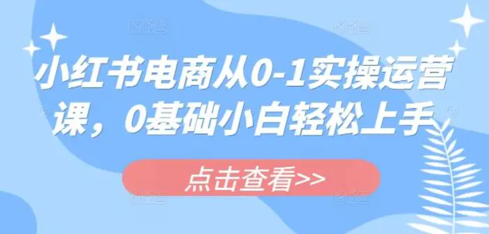 小红书电商从0-1实操运营课，0基础小白轻松上手-副业库