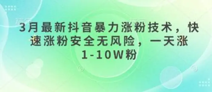 3月最新抖音暴力涨粉技术，快速涨粉安全无风险，一天涨1-10W粉-副业库