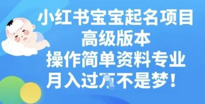 小红书宝宝起名项目高级版本，操作简单，资料专业，月入过W-副业库