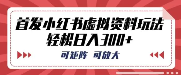 首发小红书虚拟资料玩法，可矩阵，可放大，轻松日入3张-副业库