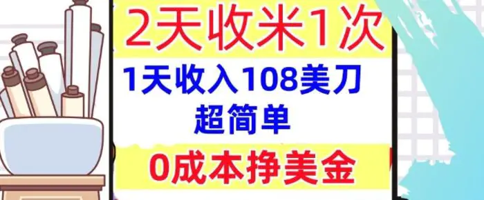 0成本挣美金，超简单，1天收入108刀，2天收米一次，实战教程，首次公开-副业库