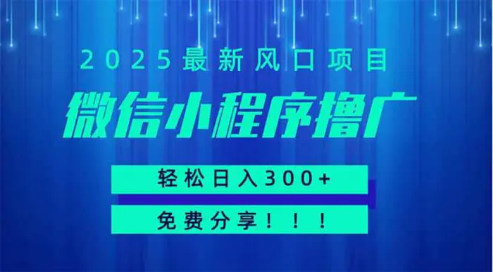 （14375期）微信小程序撸广，最新风口项目，日入300+ 免费分享 可批量操作 小白可…-副业库