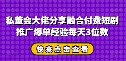 私董会大佬分享融合付费短剧推广爆单经验每天3位数-副业库