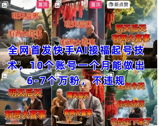 全网首发快手AI接福起号涨粉技术，10个账号一个月能做出6-7个万粉，不违规-副业库