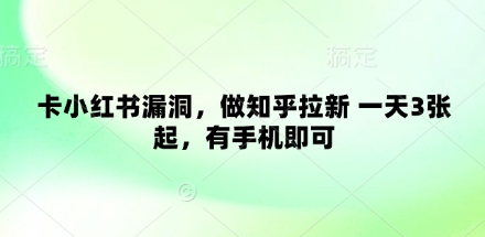 卡小红书漏洞，做知乎拉新 一天3张起，有手机即可-副业库