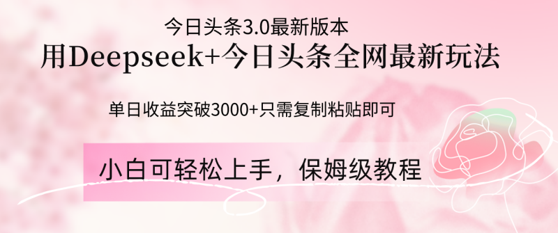 （14452期）Deepseek结合今日头条全网最新玩法，单日收益突破3000+，只需要简单的…-副业库