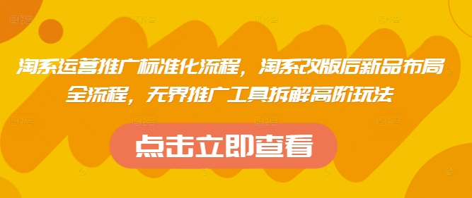 淘系运营推广标准化流程，​淘系改版后新品布局全流程，无界推广工具拆解高阶玩法-副业库