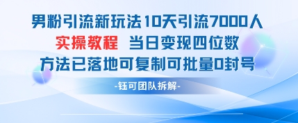 男粉引流新玩法10天引流7000人当日变现四位数可复制可批量0封号-副业库