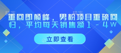 重回即颠峰，男粉项目重磅回归，平均每天销售额1-4W-副业库