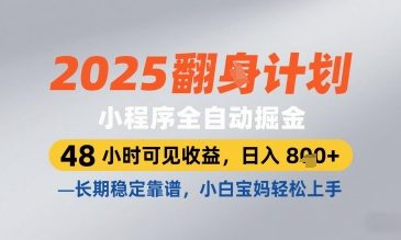 2025小程序全自动掘金，48 小时可见收益，日入8张，长期稳定靠谱，小白宝妈轻松上手-副业库