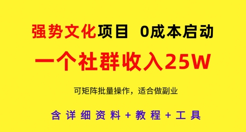 强势文化项目，一个社群收入25个W，0成本启动，可矩阵批量操作，原创详细实操教程-副业库