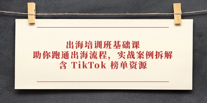 （14555期）出海培训班基础课，助你跑通出海流程，实战案例拆解，含 TikTok 榜单资源-副业库