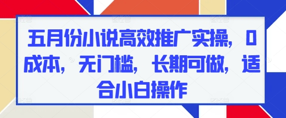 五月份小说高效推广实操，0成本，无门槛，长期可做，适合小白操作-副业库