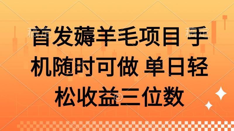 （14686期）薅羊毛项目 手机随时可做 单日轻松收益三位数-副业库